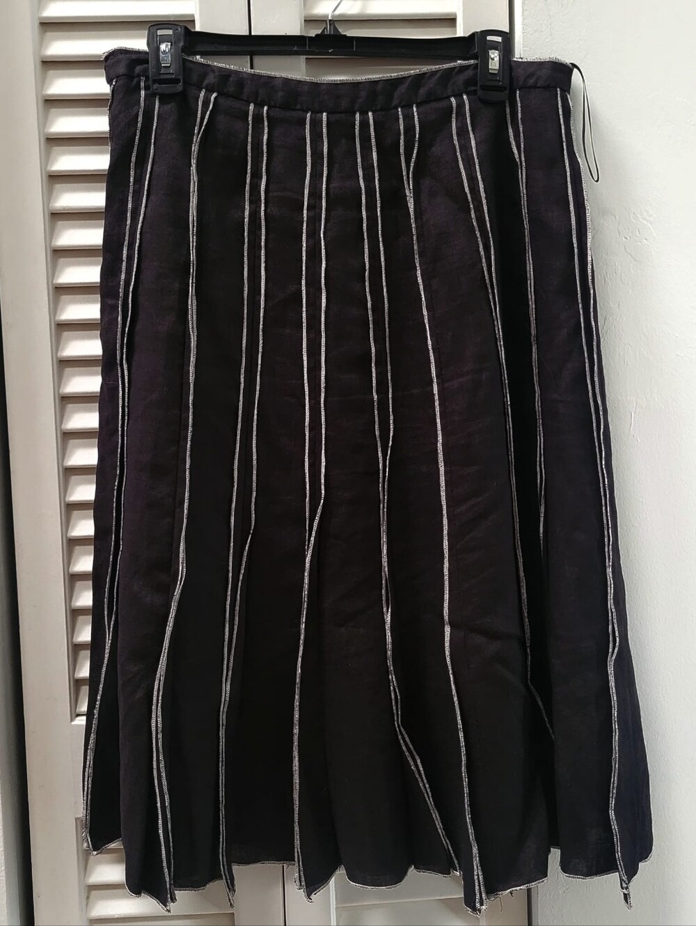 Vintage Y2K Carole Little Women's Midi Skirt In Black, Size 10, 100% Linen Retro